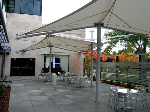 Aurora Single Post Shade Structure example; pictured size and colors may vary