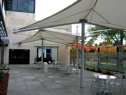 Aurora Single Post Shade Structure example; pictured size and colors may vary