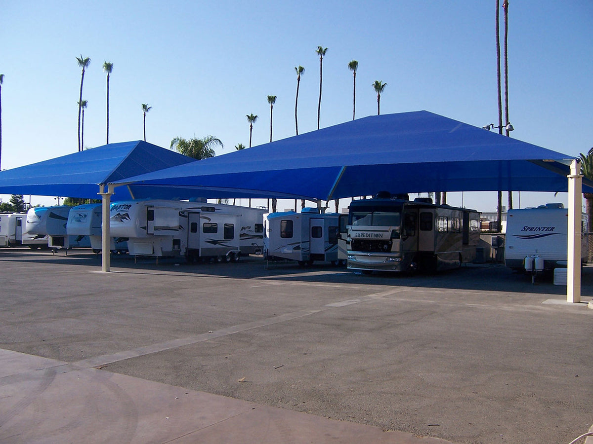 Hip Roof Shade Structure with 4 Posts and 9 Foot Entry example; pictured size and colors may vary