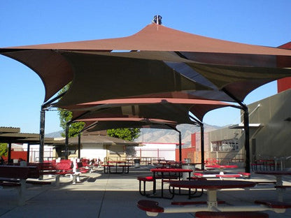 Mariner Pyramid Shade Structure example; pictured size and colors may vary