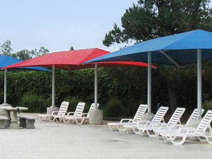 Hip Roof Shade Structure with 2 Posts example; pictured size and colors may vary