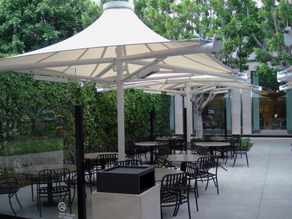 Twilite 4 Point Shade Structure example; pictured size and colors may vary