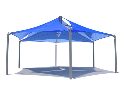 Mariner Hexagon Shade Structure with 6 Posts example; pictured size and colors may vary