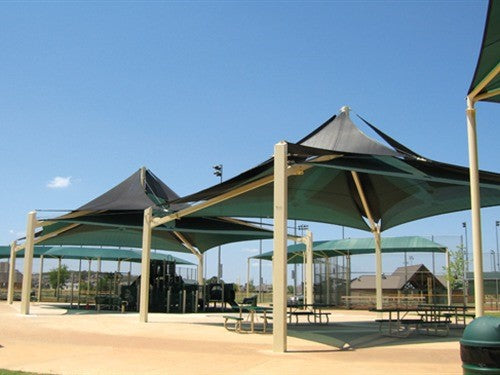 Superspan Multi-Level Multi-Panel Pyramid Shade Structure example; pictured size and colors may vary