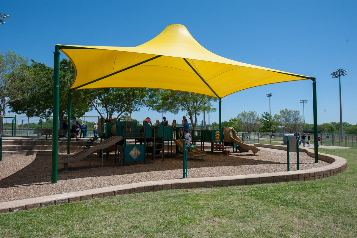 Sahara Roof Shade Structure with 4 Posts example; pictured size and colors may vary