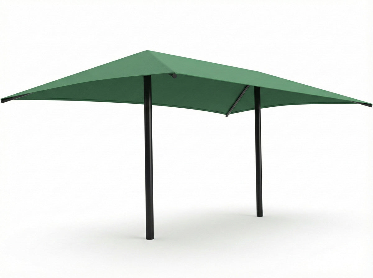 Hip Roof Shade Structure with 2 Posts example; pictured size and colors may vary