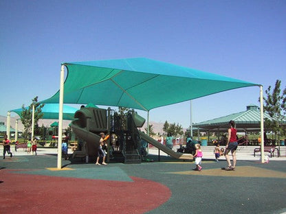 Hip Roof Shade Structure with 4 Posts and 10 Foot Entry example; pictured size and colors may vary