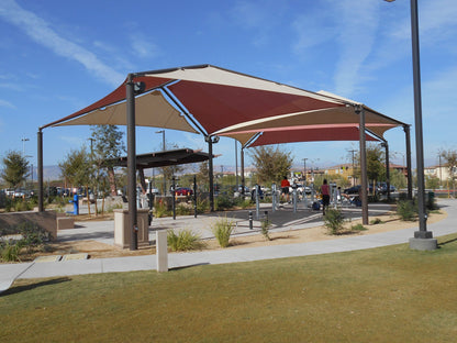 Hip Multi-Panel Shade Structure example; pictured size and colors may vary