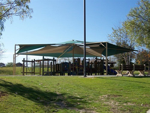 Mariner Hexagon Shade Structure with 6 Posts example; pictured size and colors may vary