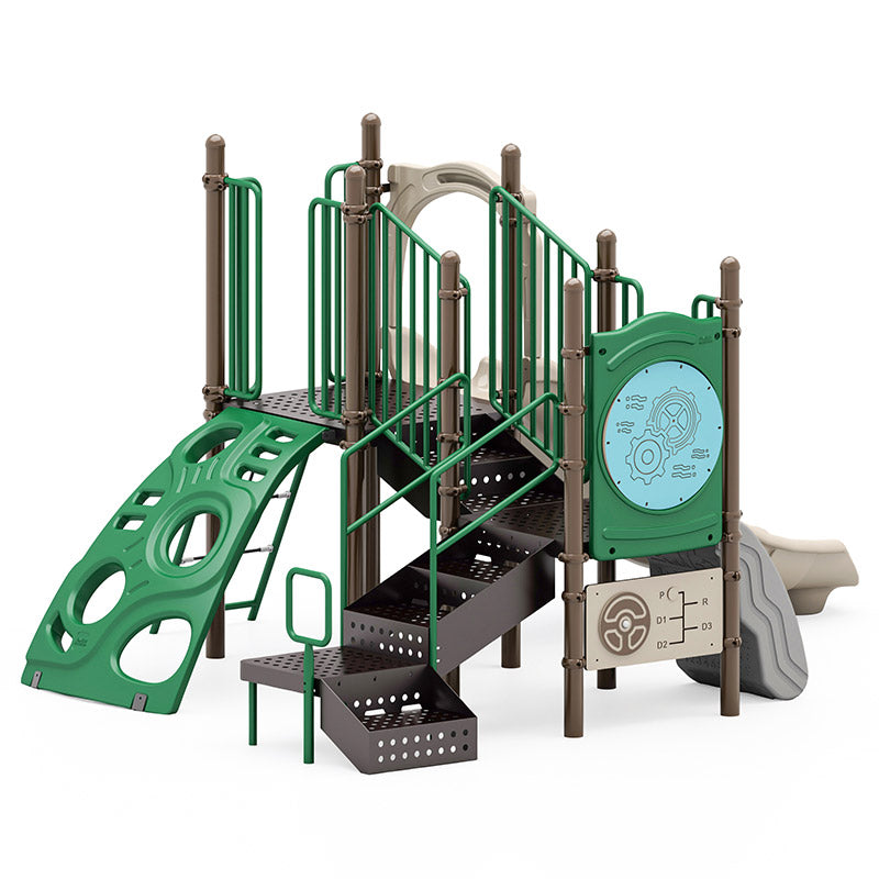 Pat's Place commercial playground equipment by World Klass Play – Nature Colors – No Roof