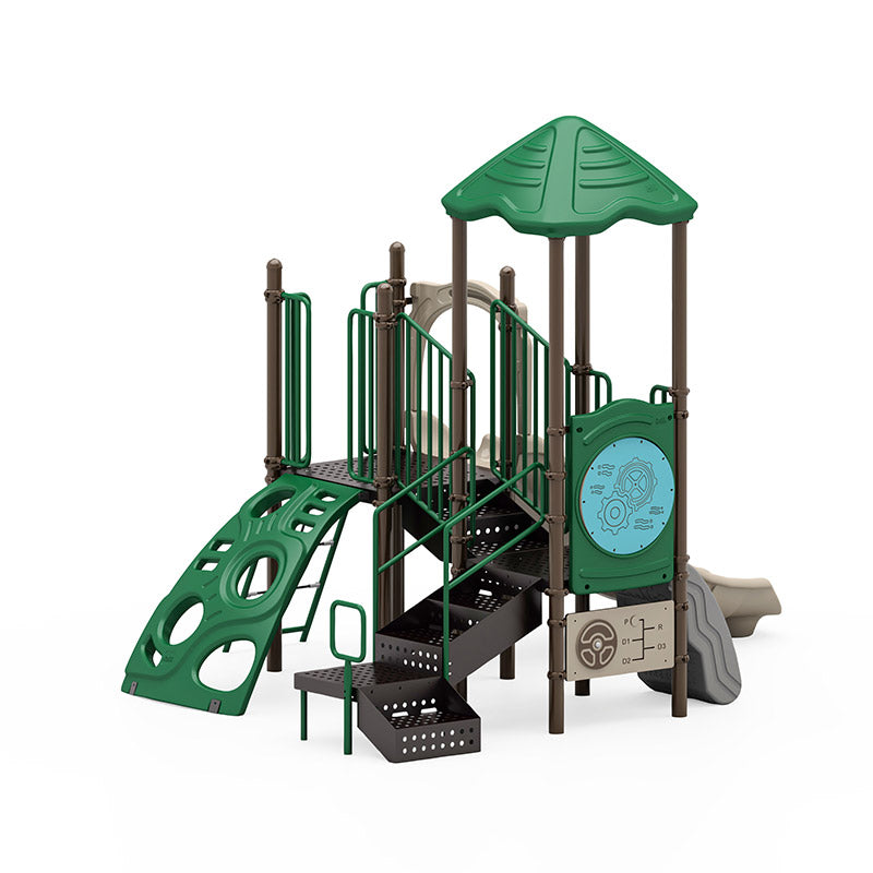 Pat's Place commercial playground equipment by World Klass Play – Nature Colors – Pyramid Roof – view 6