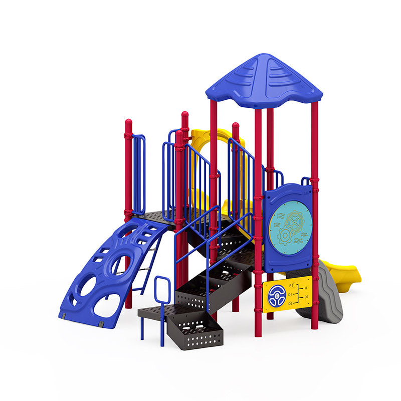 Pat's Place commercial playground equipment by World Klass Play – Primary Colors – Pyramid Roof – view 7