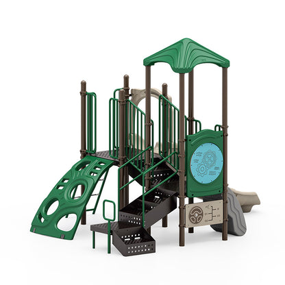 Pat's Place commercial playground equipment by World Klass Play – Nature Colors – Leaf Roof – view 8