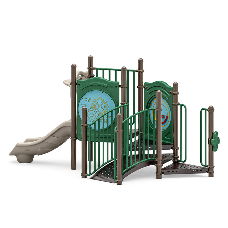Pebble Chase commercial playground equipment by World Klass Play – Nature Colors – No Roof