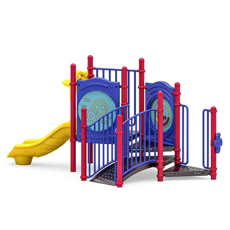 Pebble Chase commercial playground equipment by World Klass Play – Primary Colors – No Roof – view 5