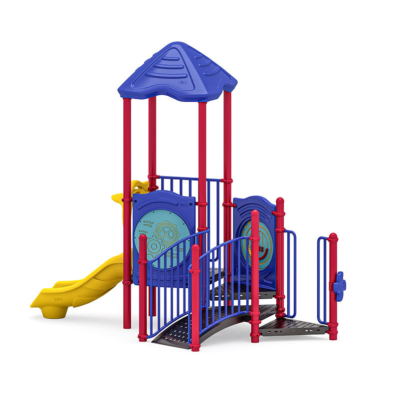 Pebble Chase commercial playground equipment by World Klass Play – Primary Colors – Pyramid Roof – view 7