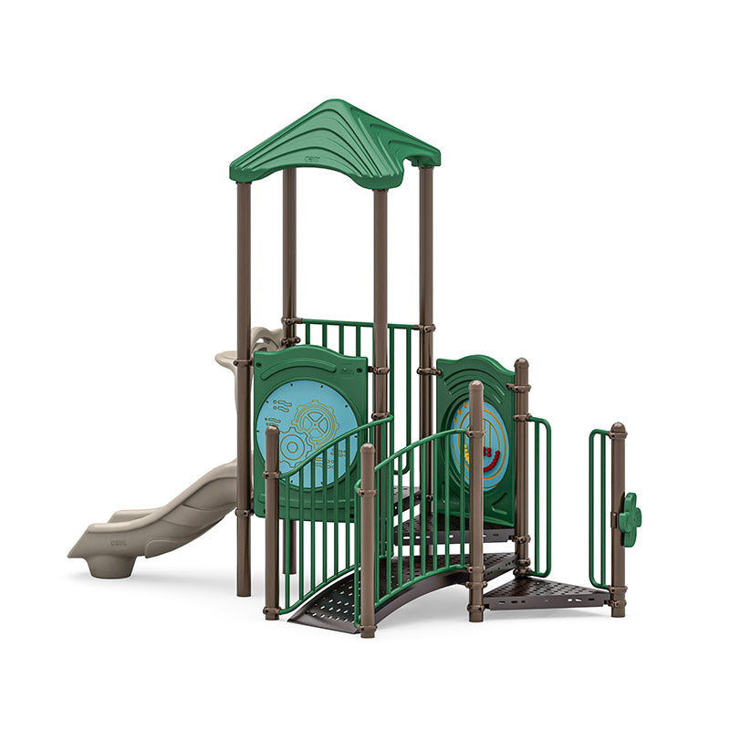 Pebble Chase commercial playground equipment by World Klass Play – Nature Colors – Leaf Roof – view 8