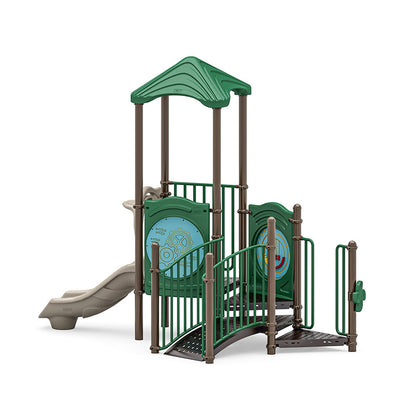 Pebble Chase commercial playground equipment by World Klass Play – Nature Colors – Leaf Roof – view 8