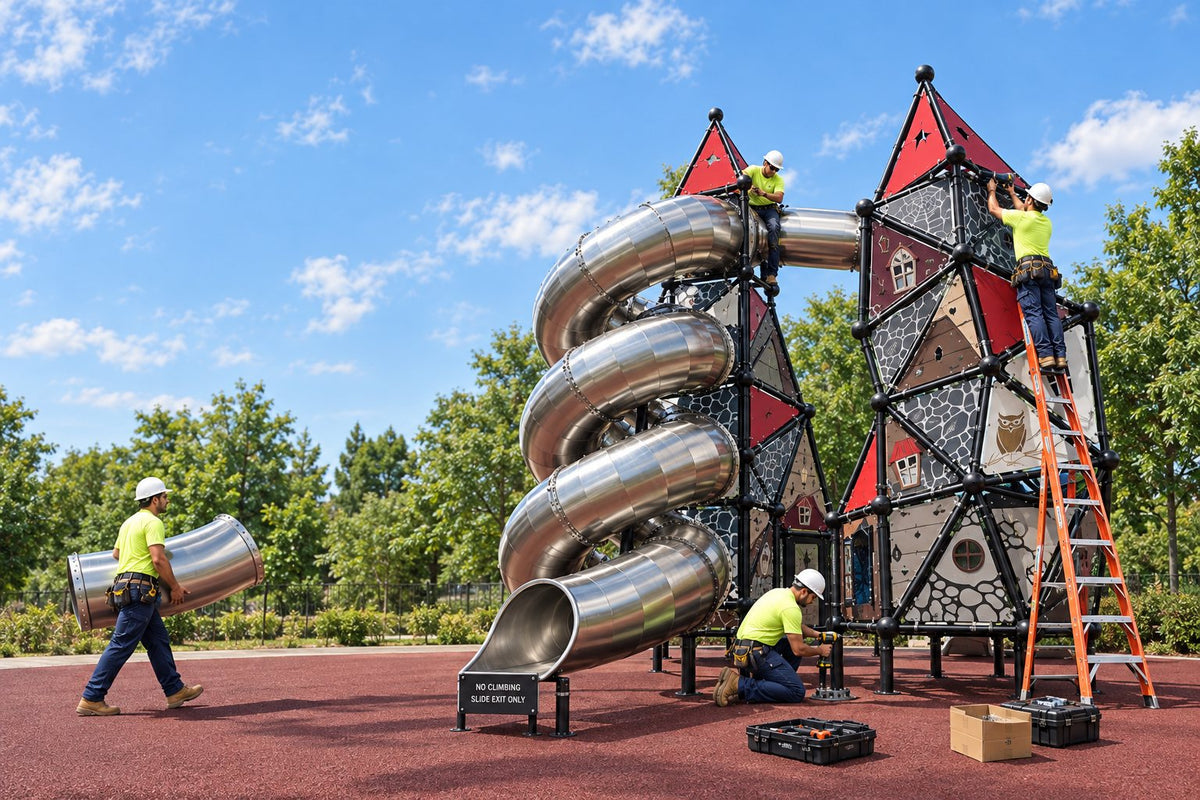 Playground Equipment Pros installation crew assembling high-end commercial playground equipment