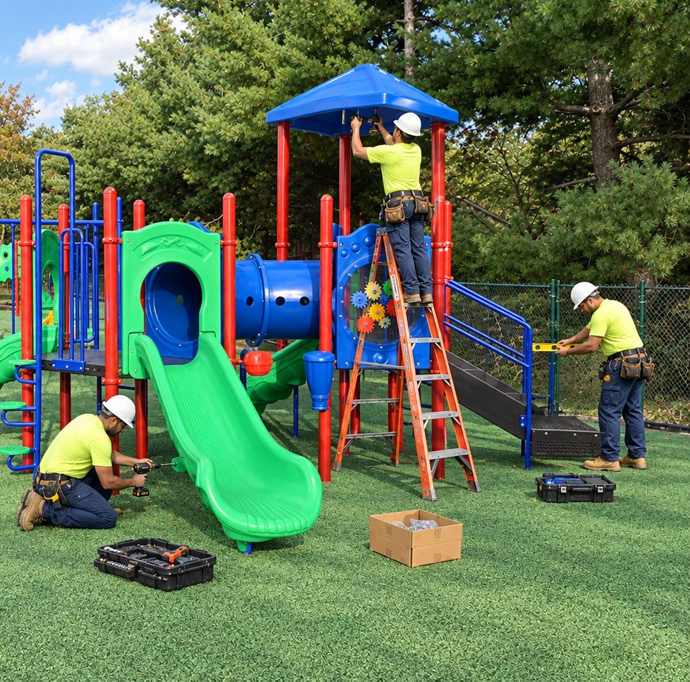 Playground installation crew at work