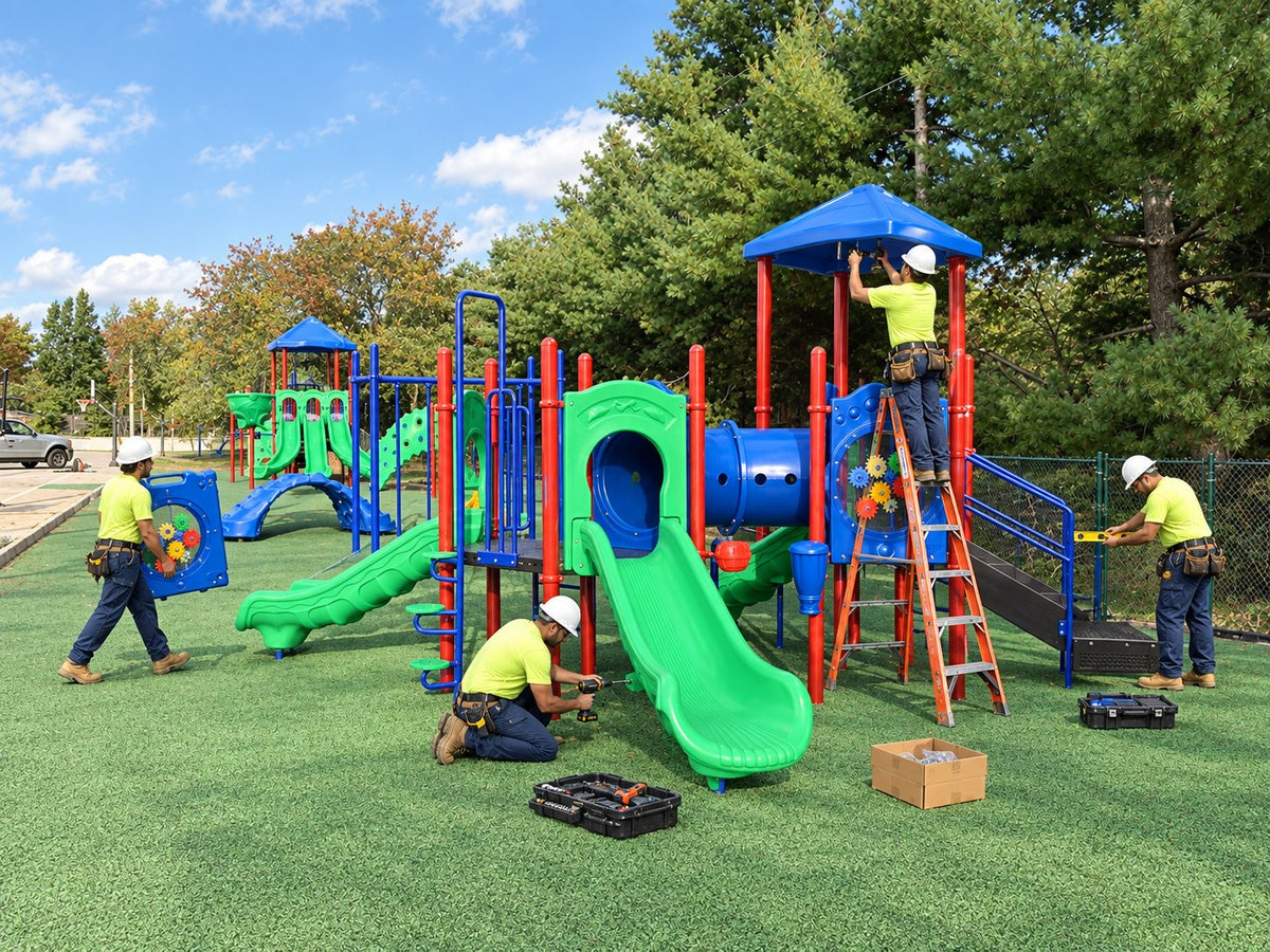 Playground Equipment Pros crew installing a commercial playground