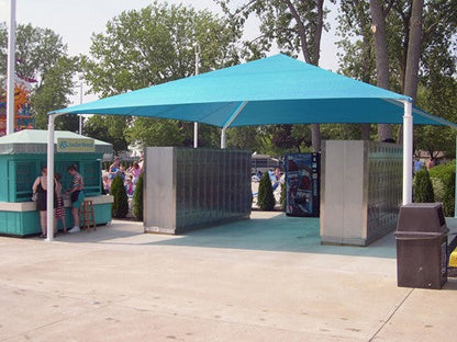 Hip Roof Shade Structure with 4 Posts and 8 Foot Entry example; pictured size and colors may vary