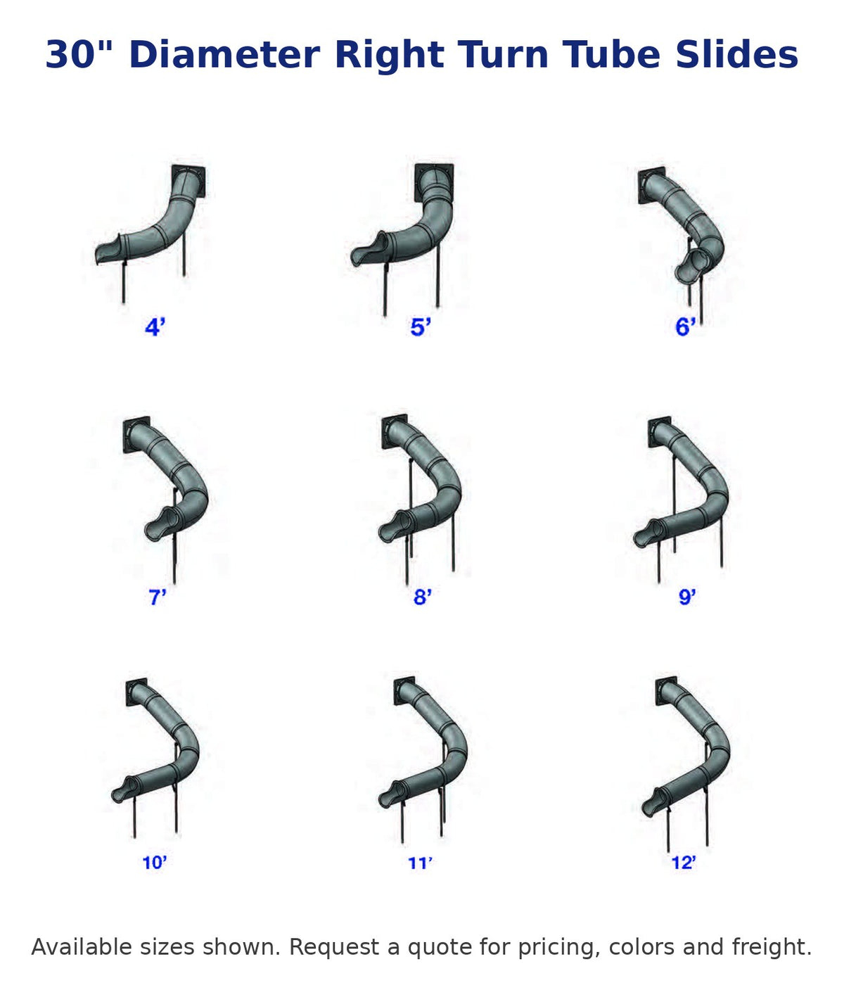 RTS 30" Right Turn Tube Slide - all sizes at a glance