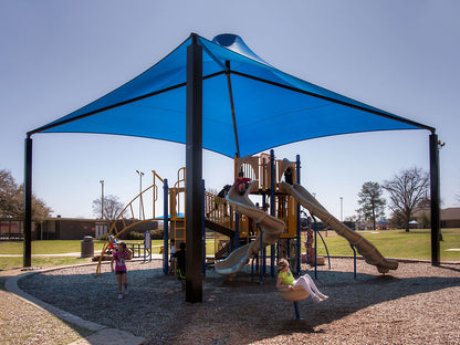 Sahara Roof Shade Structure with 4 Posts example; pictured size and colors may vary