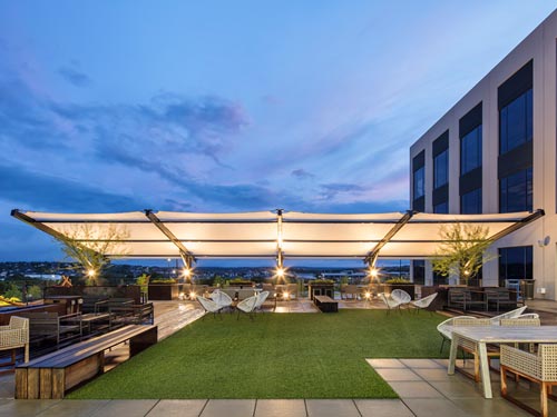 Cantilever Wing Cabled Shade Structure example; pictured size and colors may vary