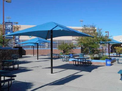 Single Post Pyramid Roof Shade Structure example; pictured size and colors may vary
