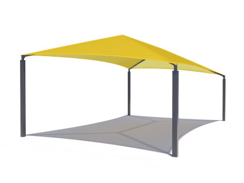 Slanted Hip Shade Structure with 4 Posts example; pictured size and colors may vary