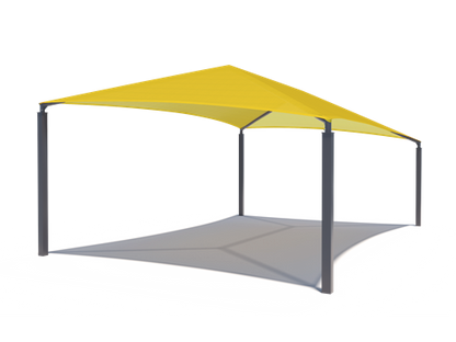 Slanted Hip Shade Structure with 4 Posts example; pictured size and colors may vary