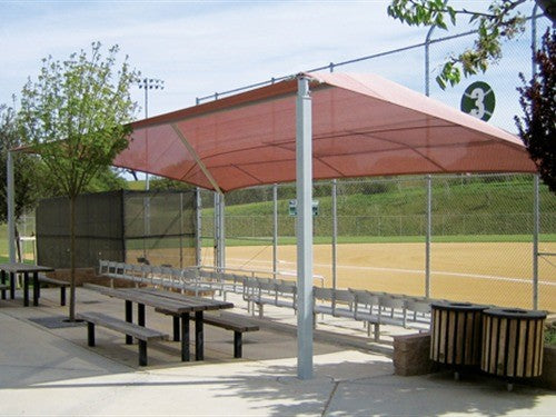 Slanted Hip Shade Structure with 4 Posts example; pictured size and colors may vary