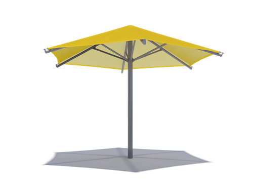Hexagon Single Post Umbrella Roof Shade Structure example; pictured size and colors may vary