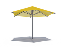 Hexagon Single Post Umbrella Roof Shade Structure example; pictured size and colors may vary
