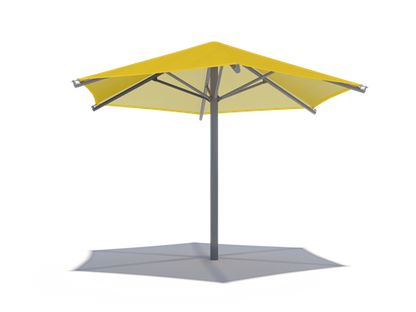 Hexagon Single Post Umbrella Roof Shade Structure example; pictured size and colors may vary