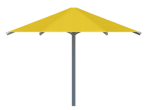 Hexagon Single Post Umbrella Roof Shade Structure example; pictured size and colors may vary