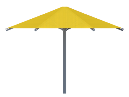 Hexagon Single Post Umbrella Roof Shade Structure example; pictured size and colors may vary