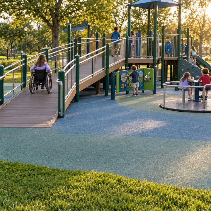 Fully accessible inclusive playground with wheelchair ramp