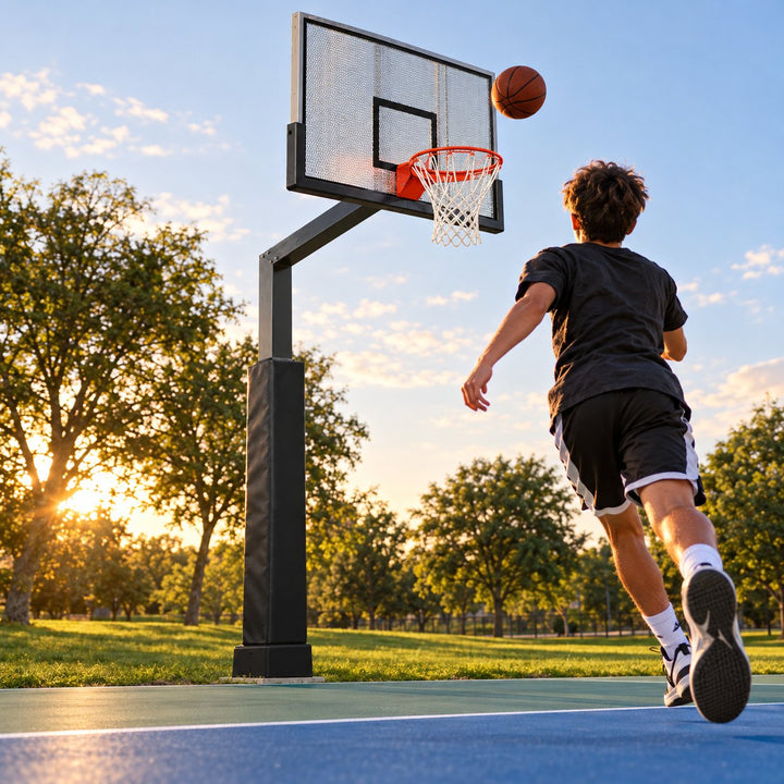 Dominator basketball hoop on an outdoor court