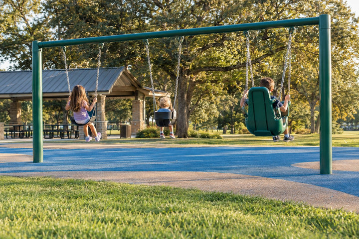 Commercial park swing set with belt, toddler and adaptive seats
