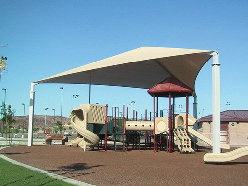 Triangle Shade Structure with 3 Posts example; pictured size and colors may vary