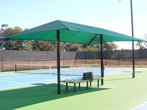 Hip Roof Shade Structure with 2 Posts example; pictured size and colors may vary