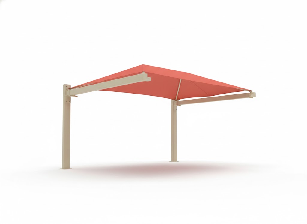 Full Cantilever Hip Roof Shade Structure example; pictured size and colors may vary