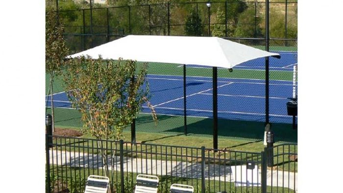 16' x 12' Dual Column Umbrella with 8' Eave Height; In Ground Mounted with No Glide Elbow