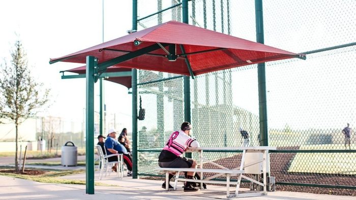 12' Cantilever Umbrella with 8' Eave Height; In-ground Mounted with Glide Elbow